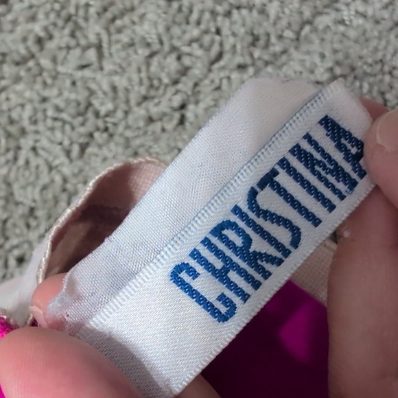 Vintage Christina Pink Floral Textured One Piece Leotard Swim Bodysuit Aerobics - Picture 10 of 11